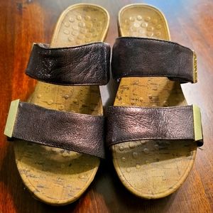 Vionic Metallic Bronze Double-Strap Slide Sandals